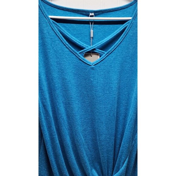NWT- Niashot Criss-Cross V-Neck Long Sleeve Drape Top - Blue Small - Picture 6 of 13